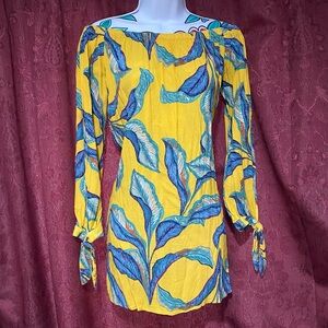 Forever 21 Mustard Leaf Print Off Shoulder Dress